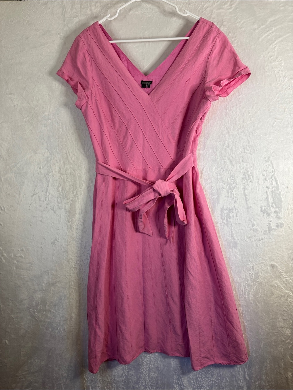 Barrie Pace Vintage Silk Linen Bland Pink V-Neck Wrap Dress with Waist Tie